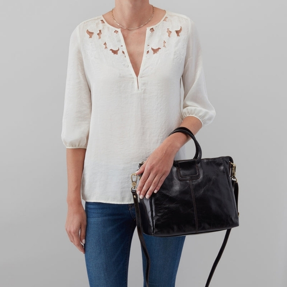 HOBO Sheila Medium Top handle Crossbody Shoulder Satchel Black Leather. - Picture 5 of 16